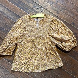 Yellow and Brown Floral Prairie Blouse Size Small